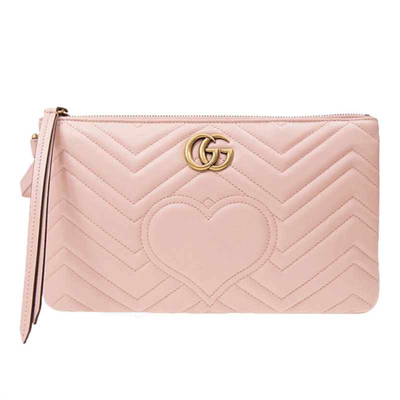 gucci女包古驰女士粉红色双G爱心手拿包零钱包古奇奢侈品女包