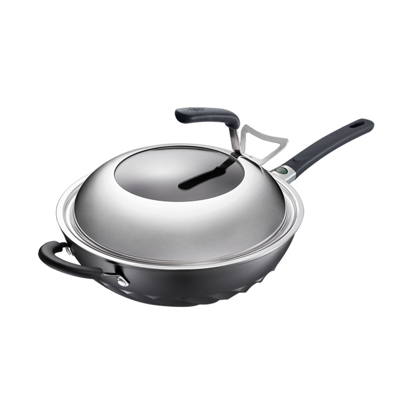 爱仕达（ASD）金刚旋风无油烟炒锅32cm不粘锅 圆底炒菜锅微压烹饪均热控油烟变色智控油温平底煎锅WG8332LZL