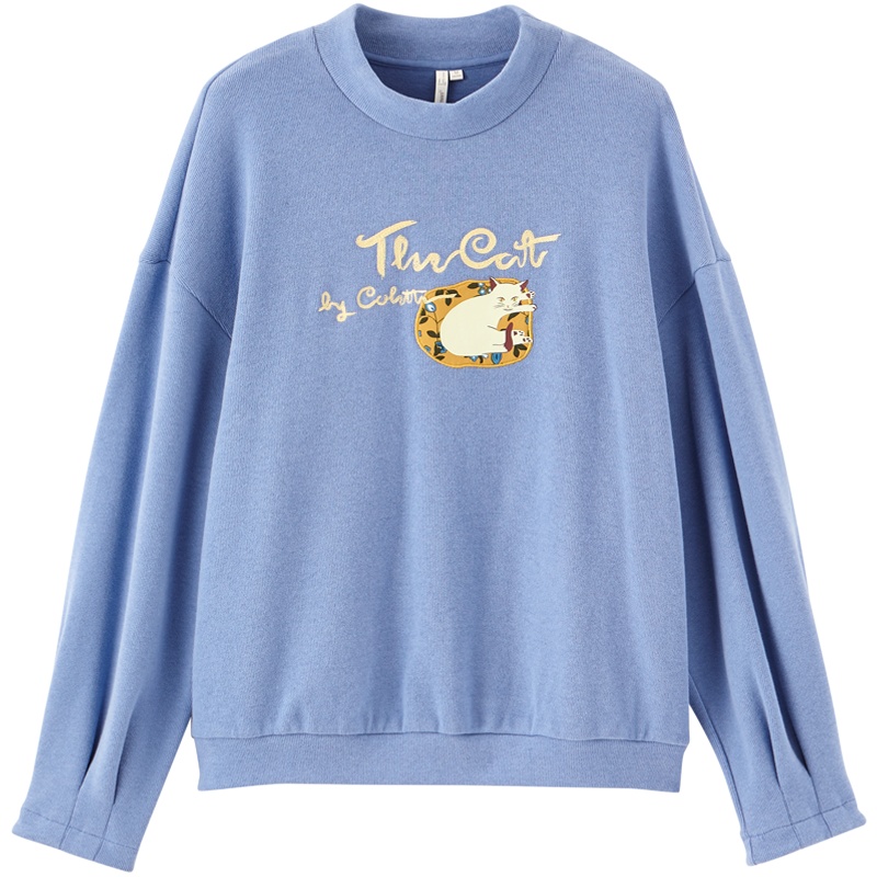 茵曼卫衣女2019秋装新款长袖套头圆领时尚可爱印花宽松落肩袖上衣