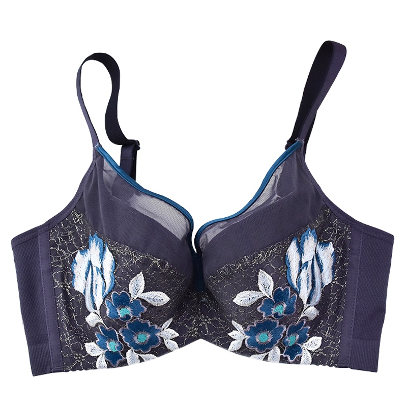 高贵刺绣聚拢树脂钢圈文胸套装