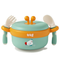aag儿童辅食碗宝宝注水保温碗勺餐具套装防摔防烫婴儿吸盘碗云绿