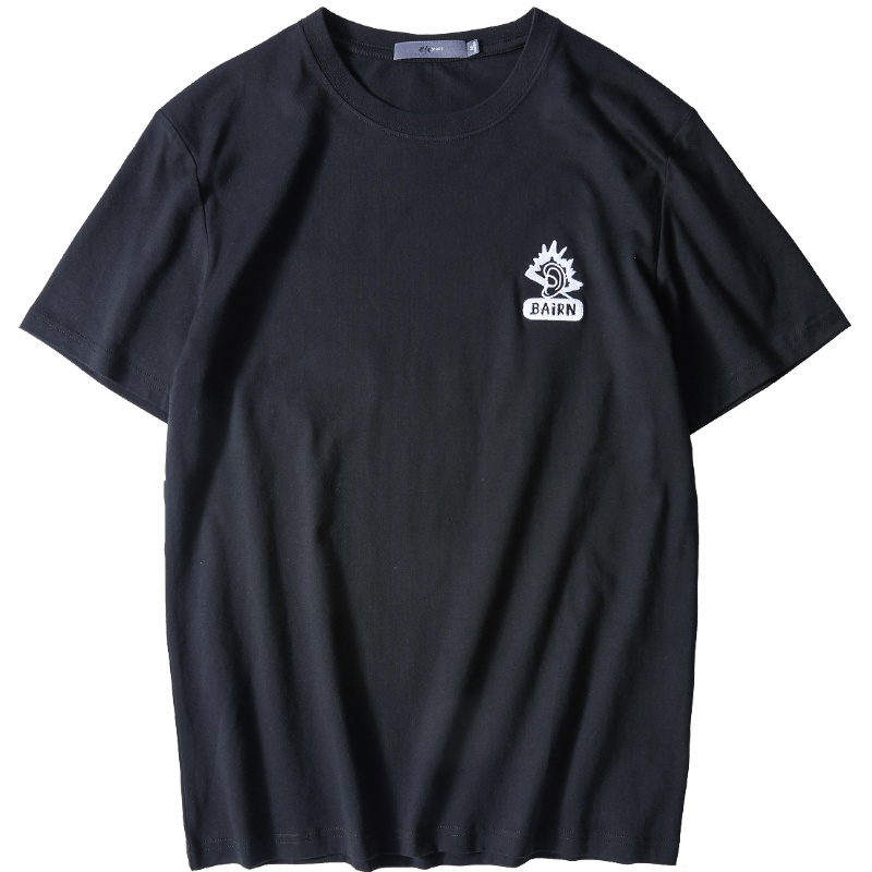 黑鲸刺绣装饰短袖T恤男2019夏季后背印花黑色短t男CNTBJ29177A