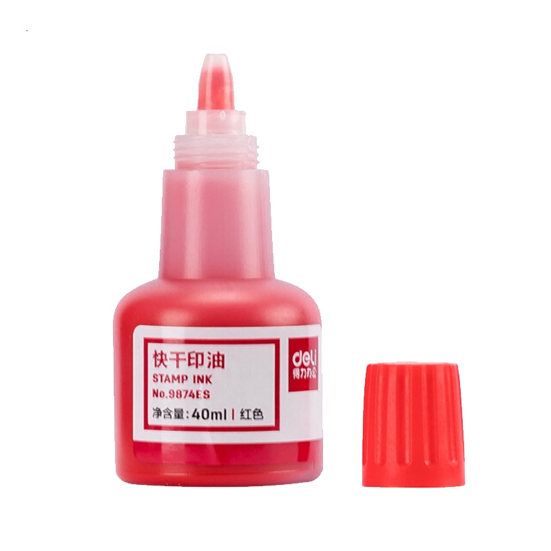 得力 (deli) 9874ES 财务印章快干清洁印油印泥 办公用品 红色 4个装