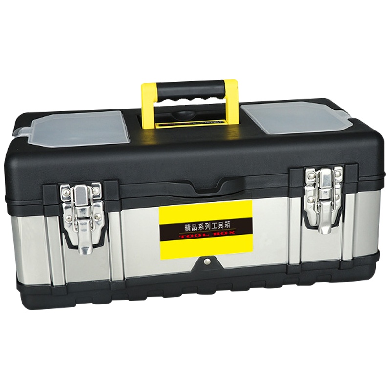 不锈钢五金车载美术工具箱家用手提式古达收纳箱大小号多功能铁皮箱子 加强款17寸不锈钢工具箱(送零件盒)
