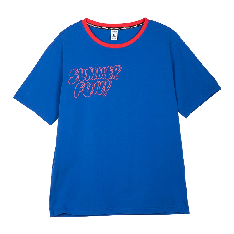 大嘴猴 春夏新款短袖上衣圆领T恤女装小清新拼接色