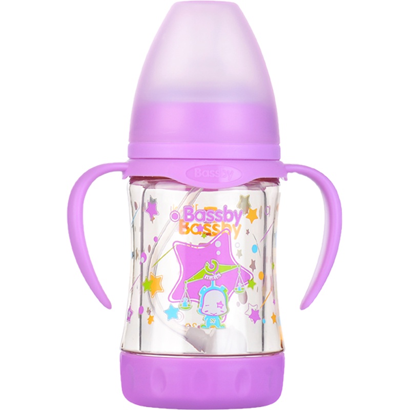 贝斯比bassby 宽口弧形玻璃防爆两用自动奶瓶带120ml带PPSU防护套粉蓝