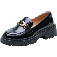百田森2021春新款乐福鞋女英伦厚底增高单鞋金属扣真皮jk制服鞋女