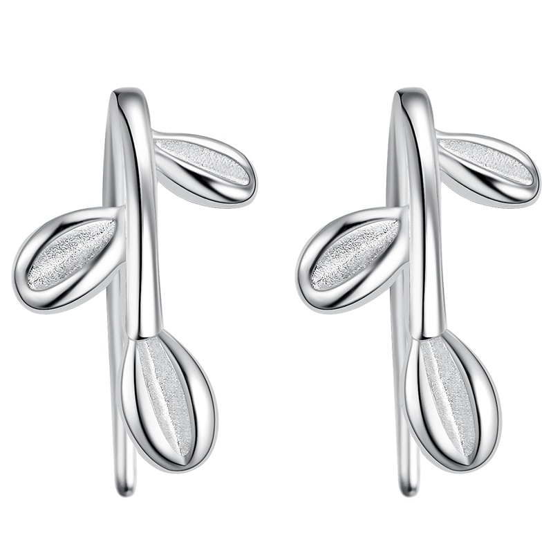 佰色传情(BRIR) 小草简约百搭S925纯银耳钉耳环耳钩女睡觉不用摘个性气质网红新潮款小巧纯银耳饰品自带款送女友闺蜜