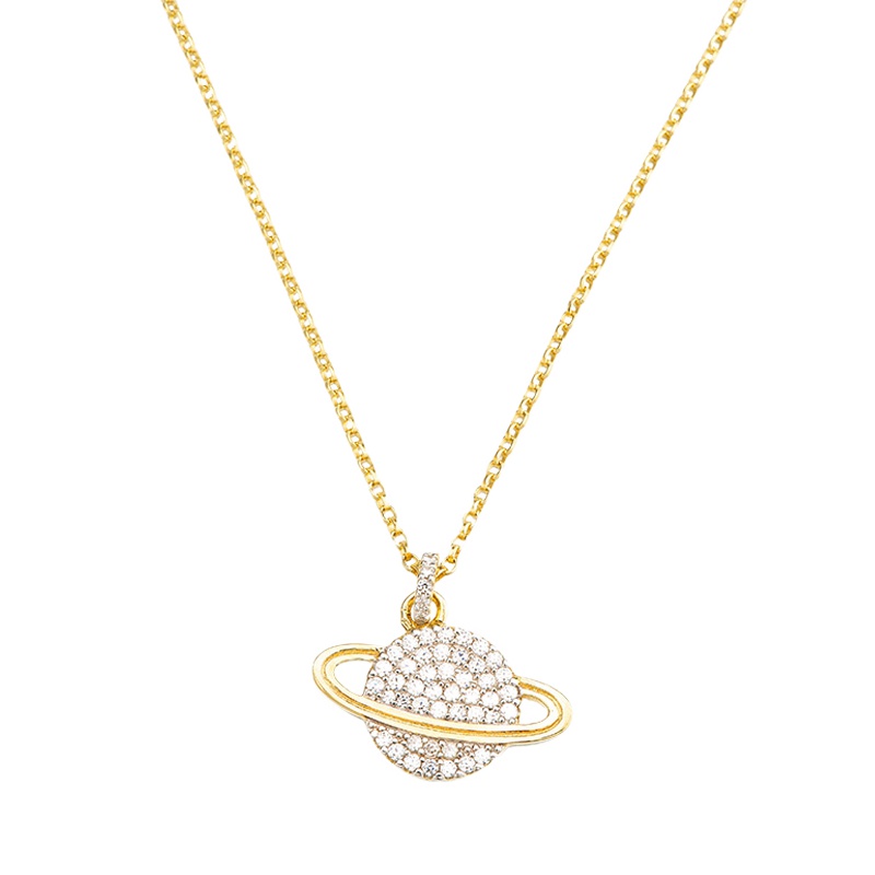 APM MONACO[杨幂同款] 女士金色星球925银锆石土星银吊坠项链气质锁骨链 AC3917OXY