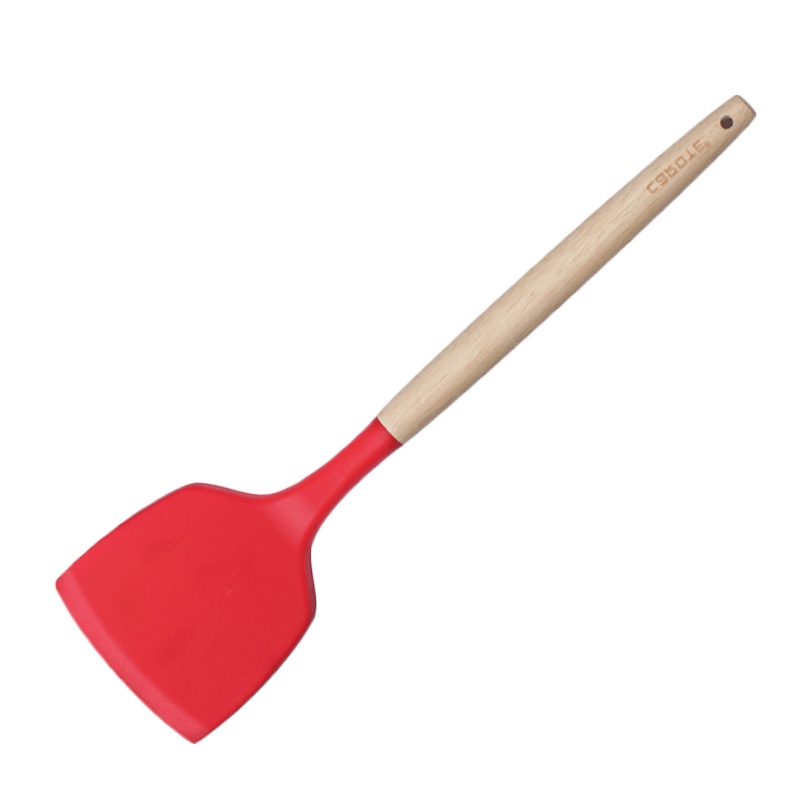 Carote硅胶铲子不粘锅专用炒菜铲厨房汤勺硅胶锅铲 红色木柄锅铲