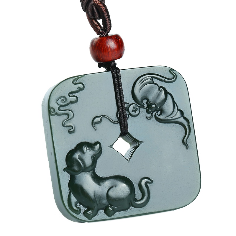 印象眸 和田玉旺蝠吊坠 青玉细料萌狗蝙蝠玉石坠子 附送证书