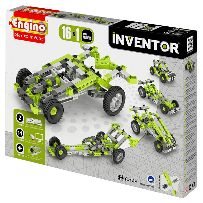 engino英吉诺欧洲原装进口儿童益智玩具16合1拼装积木模型男孩女孩礼物 汽车拼装模型