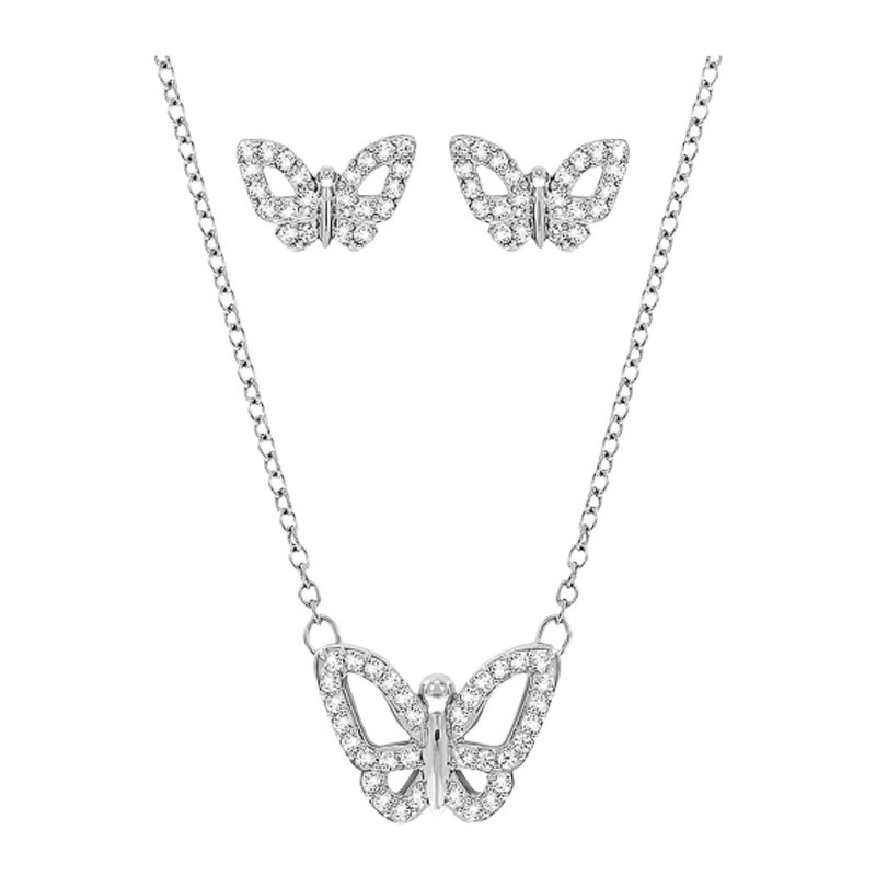 SWAROVSKI施华洛世奇迪士尼灰姑娘蝴蝶水晶项链耳钉套装 人造水晶 送恋人 女士5118289