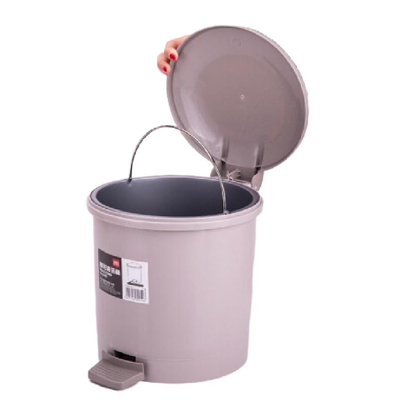 得力 圆形清洁桶 家用脚踏式办公室卫生间垃圾桶 灰色 959