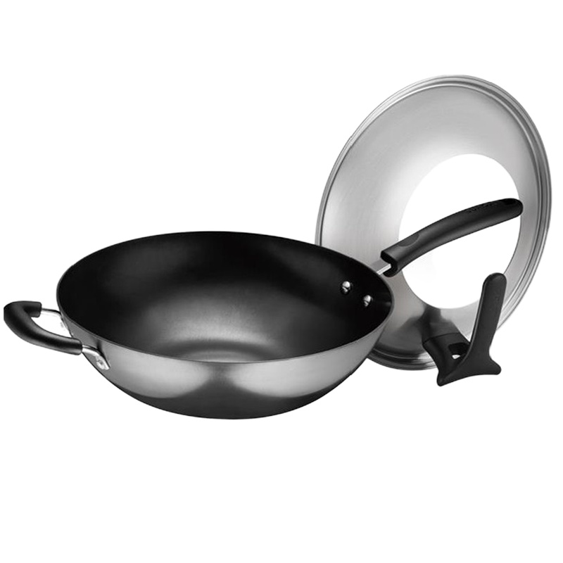苏泊尔(SUPOR)炒锅铸铁真不锈无涂层炒菜锅铁锅炒勺带副手柄燃气电磁炉适用平底炒锅 FC34Z9可立盖锅口直径34cm
