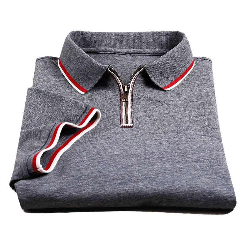 布先生短袖T恤 纯棉男士夏季拉链翻领纯色休闲体恤上衣 AT2026