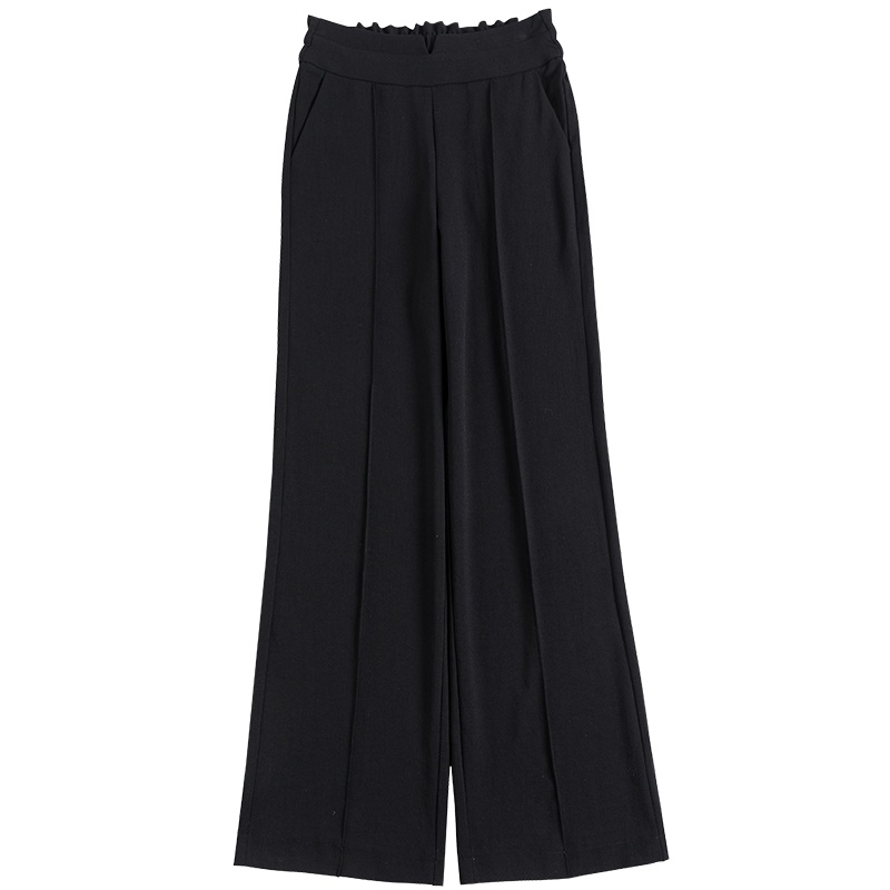 蓝旗 春季新款女士高腰阔腿裤松紧后腰垂感拖地直筒长裤宽松显瘦休闲裤