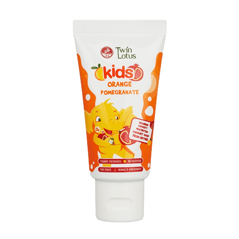 泰国进口 Twin Lotus 双莲优乳益齿儿童牙膏无氟可吞咽 3-6-12 岁宝宝呵护牙齿 香橙石榴 50g
