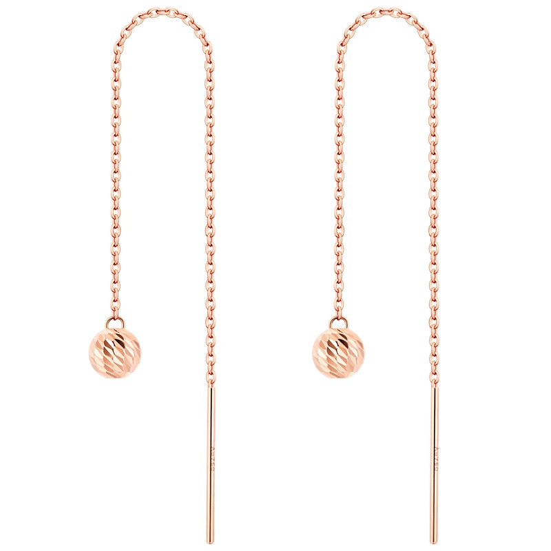 佰色传情18K金耳线彩金耳环玫瑰金耳钉长款泡泡立体耳饰送女友送闺蜜送朋友生日节日礼物