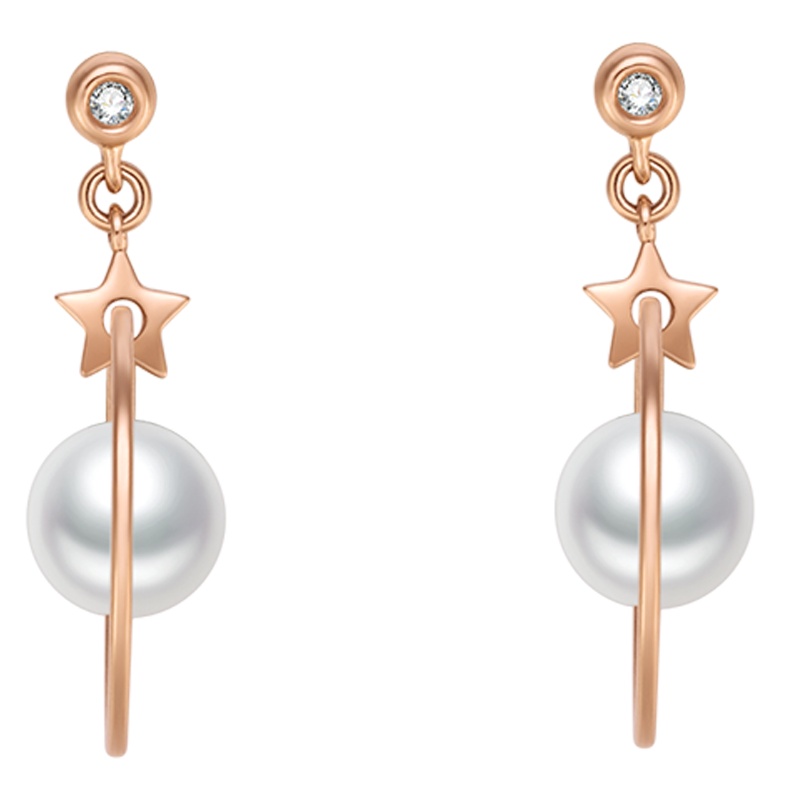 金一国囍18K金淡水珍珠正圆无暇灵动女士珍珠耳饰送妈妈婆婆送女友礼物珠宝首饰(定价)CIF001