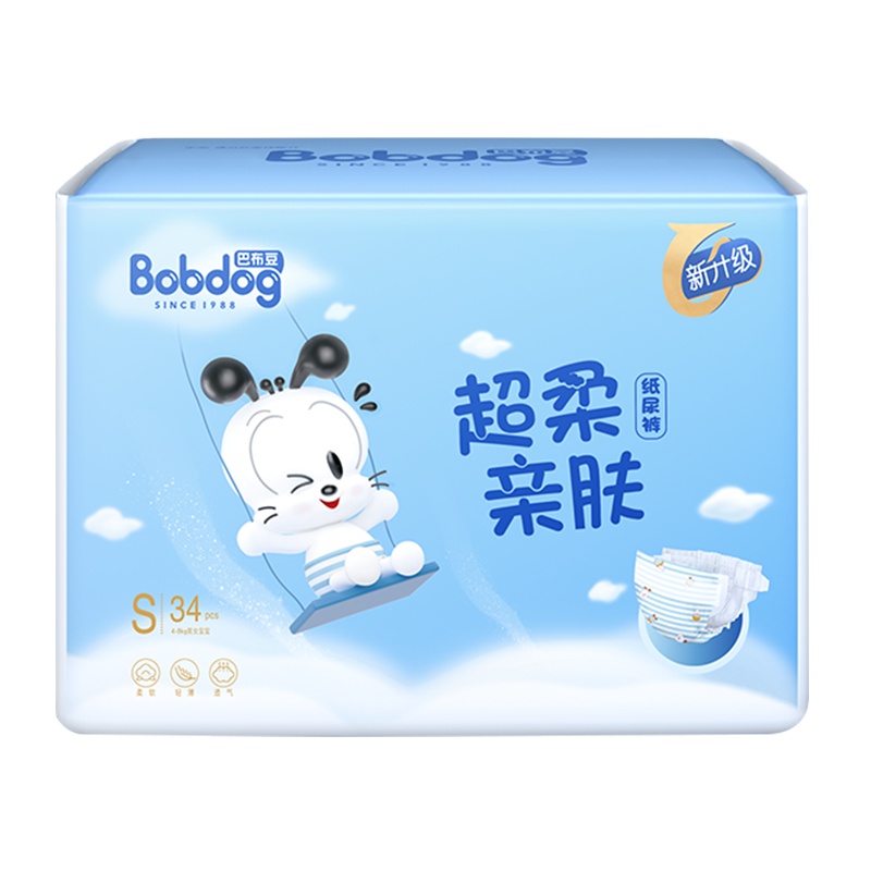 巴布豆超柔亲肤纸尿裤 S34片装 男女宝宝通用尿不湿