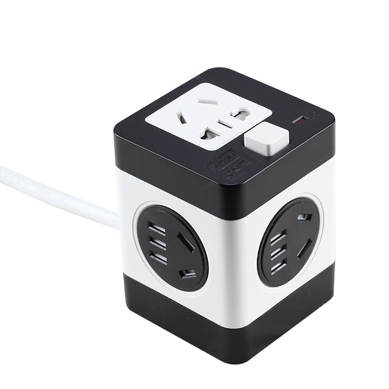 惠尔金黑白款TF-205L全长1.5米五位插孔新国标带儿童保护门线芯加粗总控开关魔方转换器插座接线板插头拖线板黑白相间