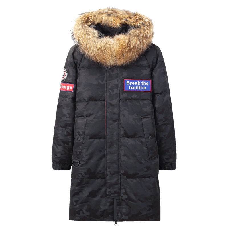 阿仕顿男装羽绒服中长款保暖时尚休闲貉子毛领连帽羽绒服外套男