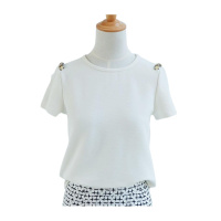 【福利款】拉夏贝尔ulifestyle短袖女韩版简约纯色宽松休闲钉珠衬衫女夏81123308