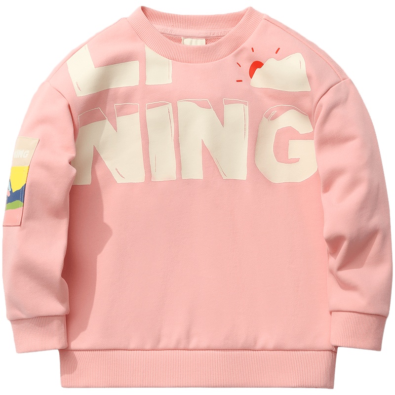 李宁童装卫衣女小童旗舰新款套头长袖圆领宽松休闲上衣运动服