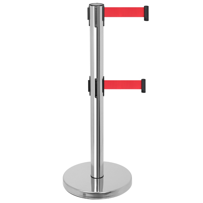 三圣 办公家具不锈钢一米线栏杆座商场双层3米不锈钢护栏杆隔离带机场警戒围栏3米带