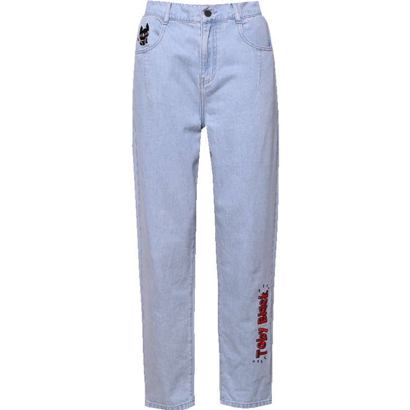 a02新款2020潮流卡通字母刺绣老爹裤牛仔裤女DTV2D1131PN