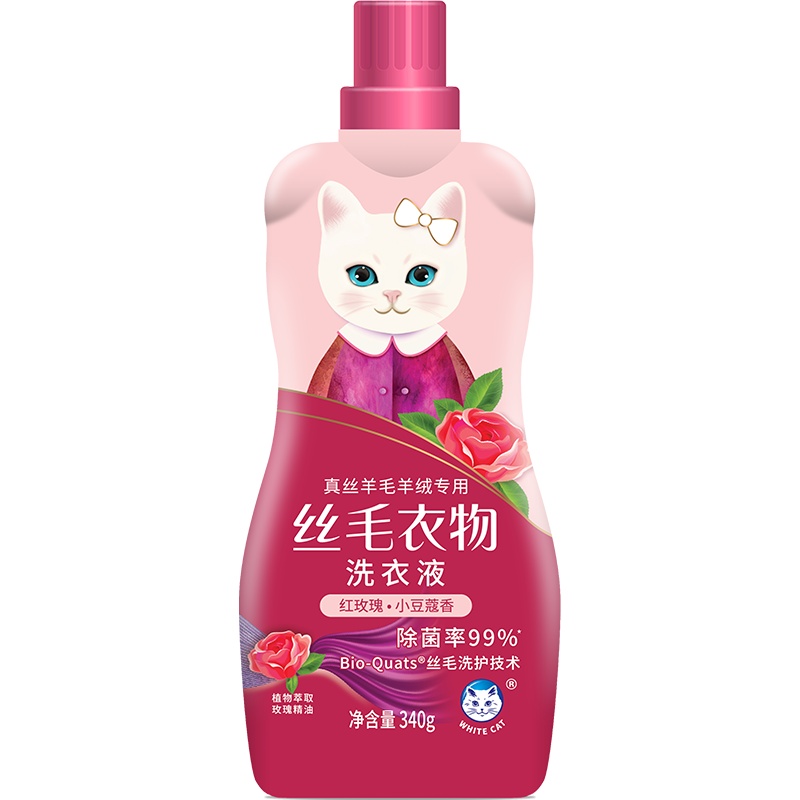 白猫全效丝毛洗衣液(新法国玫瑰花香)340g