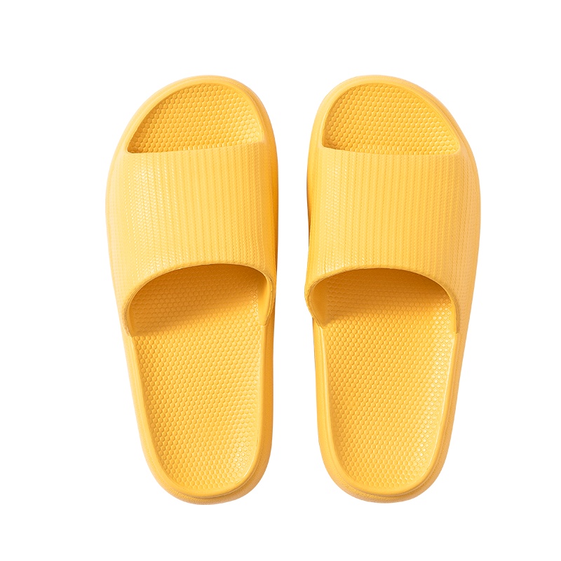 名创优品(miniso) 简约系列絮纹厚底女士浴室擦地拖鞋(柠檬黄,39-40码)