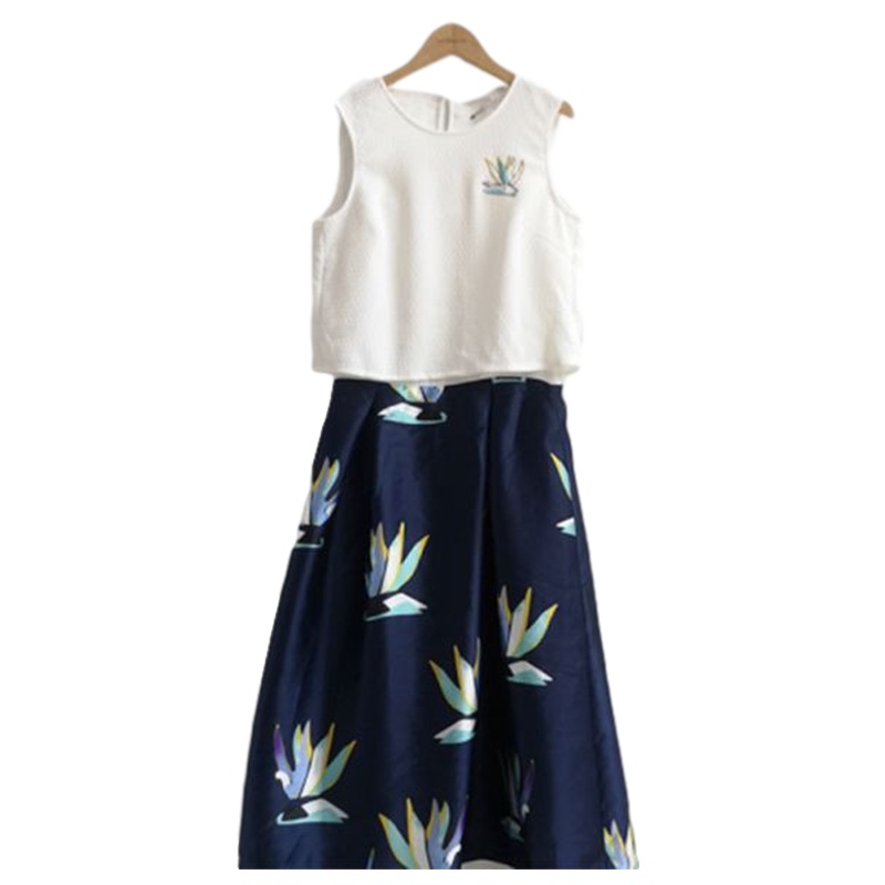 【福利款】拉夏贝尔UlifeStyle夏季新款连衣裙韩版时尚印花两件套A字长裙女