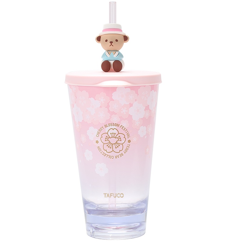 日本泰福高(TAFUCO)泰迪公仔樱花杯宝可梦皮卡丘吸管杯大人塑料杯少女学生随手杯可爱网红杯