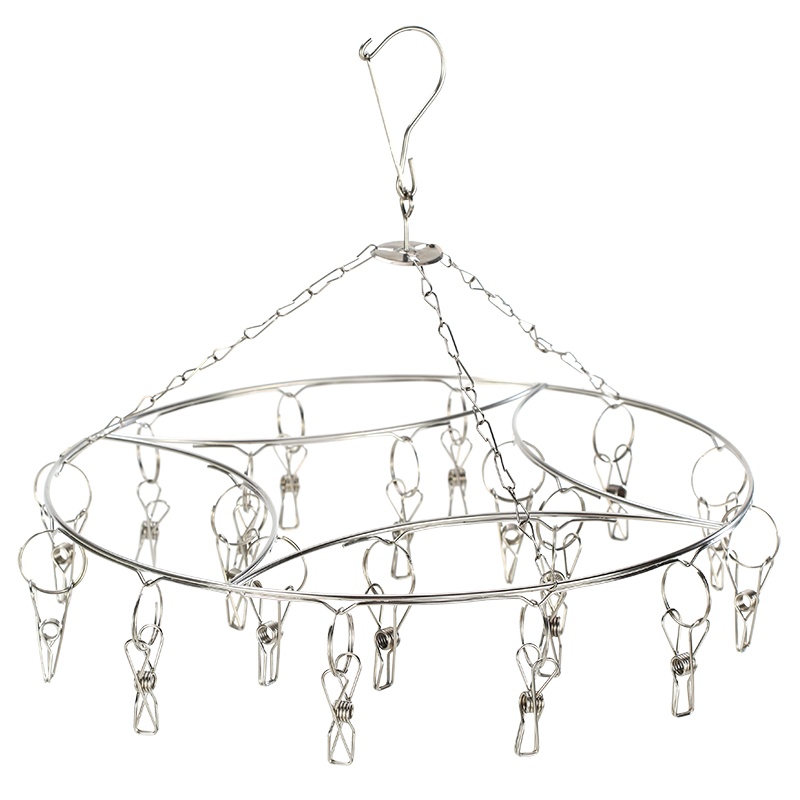 依品家居SU2820 20夹晾衣架，不锈钢晾衣架多夹子晾衣夹挂钩晒内衣架袜子架婴儿多功能防风家用圆形架20个夹子