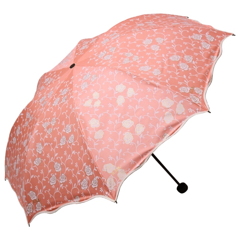 天堂伞 世纪佳缘黑胶丝印波浪边防紫外线三折黑杆钢骨晴雨伞 L33186E桔色