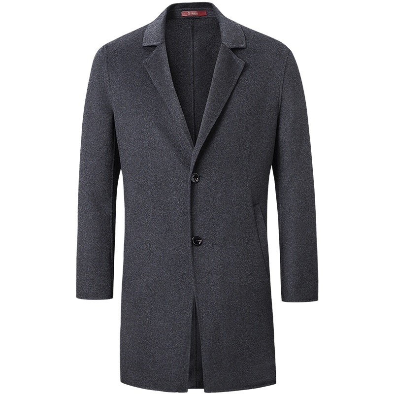 才子男装双面尼大衣男秋季款青年款羊毛西服领简约百搭修身中长款商务绅士休闲大衣男