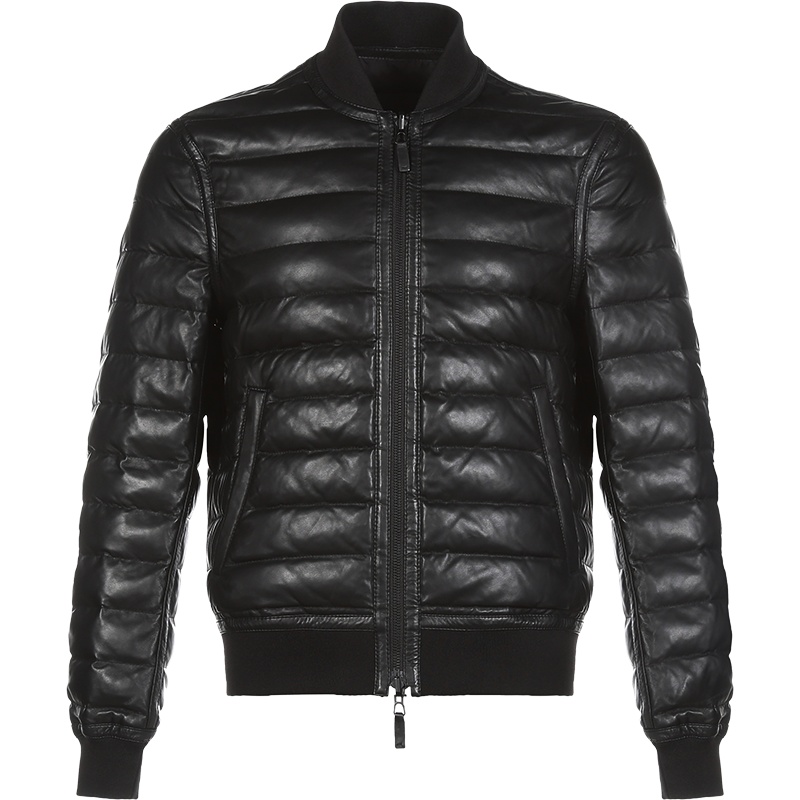 EMPORIO ARMANI 阿玛尼 男士 羊皮革/锦纶双面棉服皮衣夹克外套 91R42P 91P44