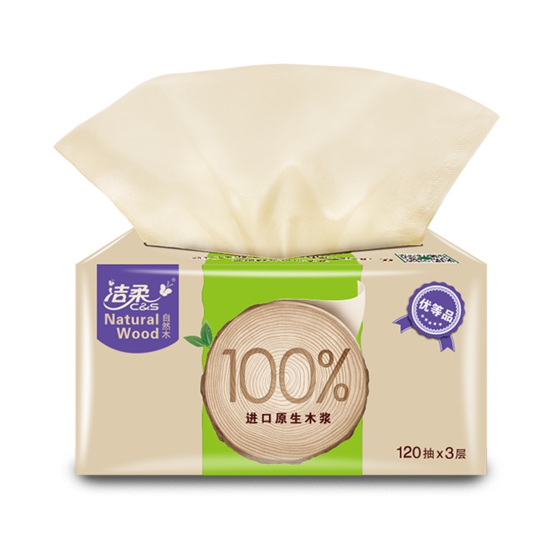 洁柔(C&S)抽纸 自然木系列 三层120抽(单包装)低白度抽取式卫生纸巾 餐巾纸 新老包装交替发货