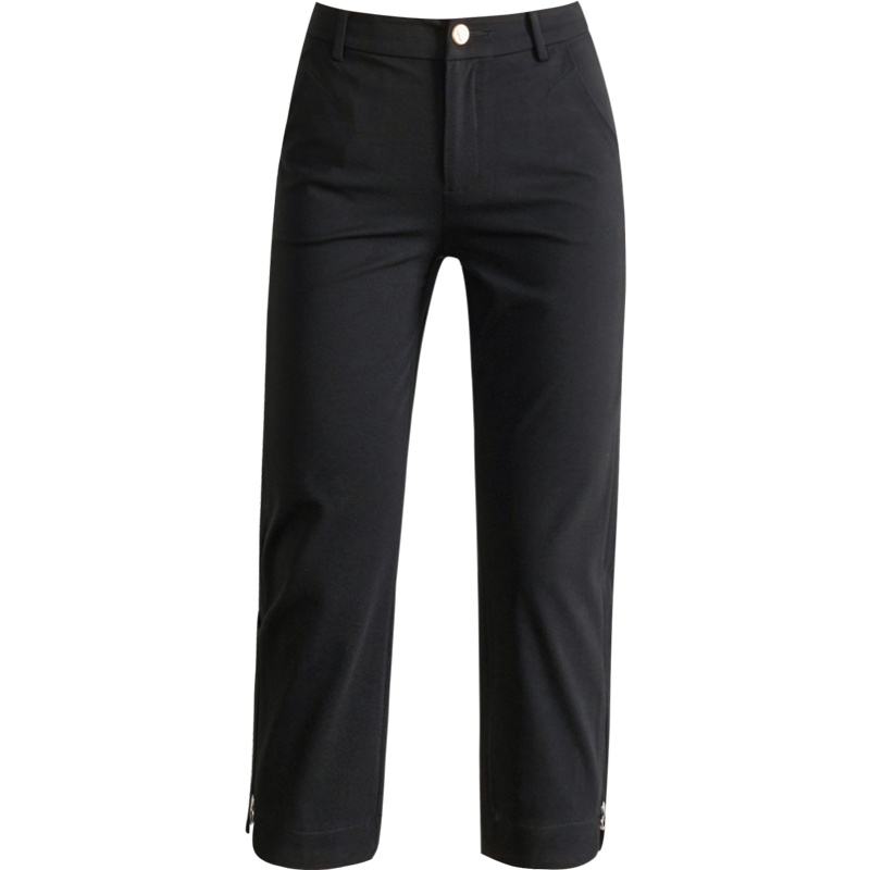 娅丽达女裤七分休闲直筒裤子女黑色宽松职业2019夏季薄款西装裤U2028A0