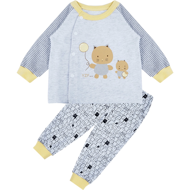婴姿坊春季喵星人系列休闲百搭斜开扣男童内衣套装