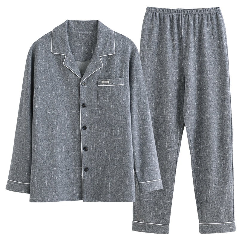 猫人睡衣男士秋冬季开衫长袖长裤加绒保暖法兰绒家居服两件套装