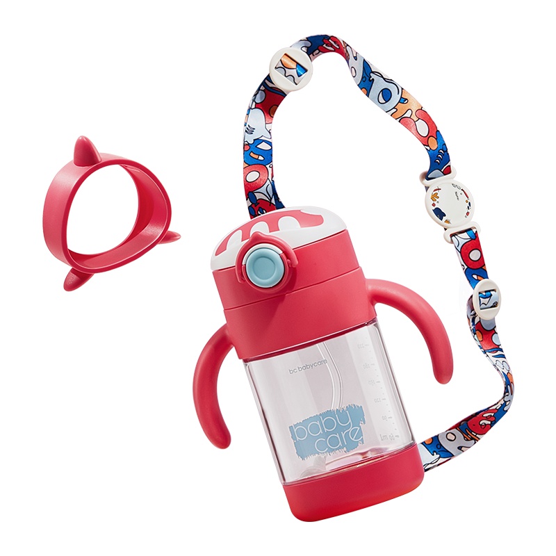 babycare婴儿学饮杯宝宝喝水杯子带手柄吸管杯幼儿园儿童水杯防摔 光珊红 2770