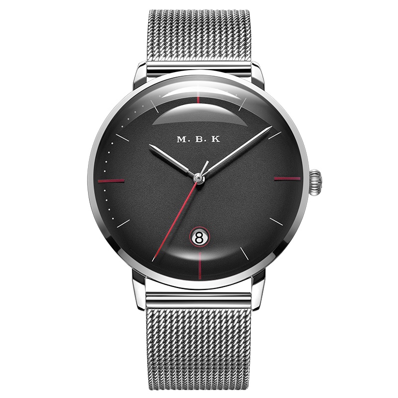 M.B.K欧美品牌手表商务全自动机械表 男士防水简约时尚镂空钢带机械手表皮带男表带日历款M1008G-1