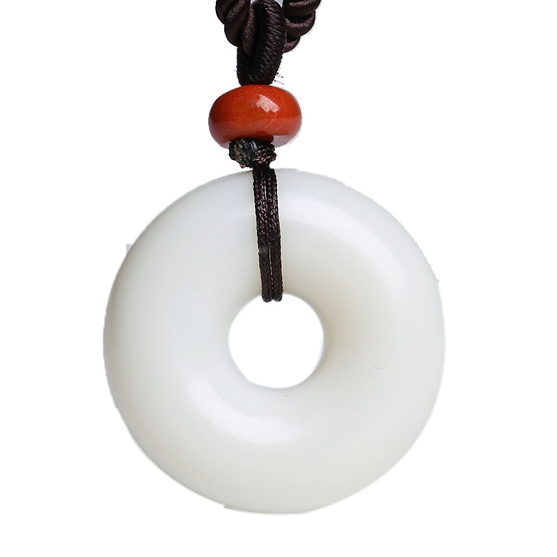 印象眸和田玉平安扣吊坠 白玉平安圆环玉石挂坠 附送证书