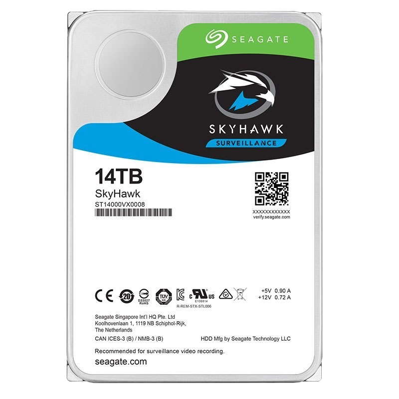 希捷14TB 256MB 7200RPM 监控级硬盘ATA接口希捷酷鹰SkyHawk系列(ST14000VX0008)