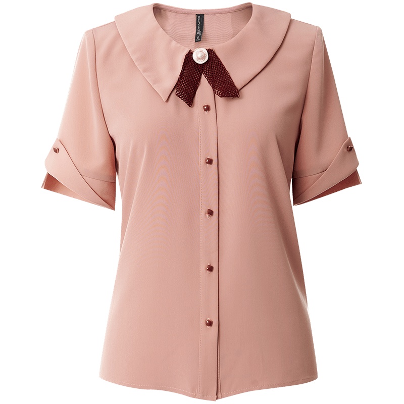 欧昵雪夏季设计感娃娃领不规则短袖宽松衬衫女小众上衣