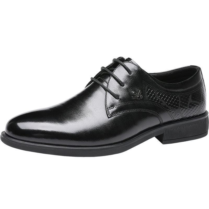 红蜻蜓男鞋冬季新款头层牛皮商务正装皮鞋男尖头系带英伦婚鞋