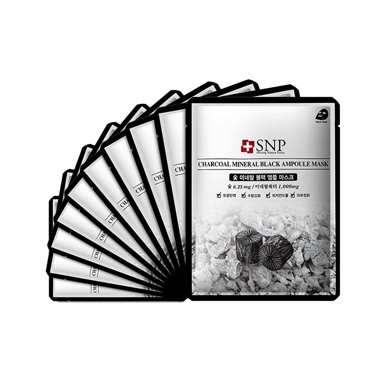 [吸出黑透出亮]SNP 黑炭收缩毛孔安瓶精华面膜10片/盒 韩国进口 面贴膜 清洁控油 净化肌肤